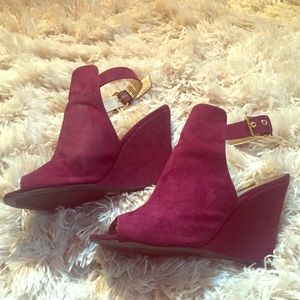 Maroon Wedge Peep Toe Sandal